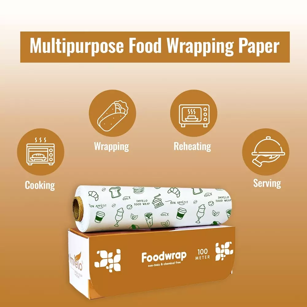 Imvelo Food Wrapping Paper Roll 100 m Length Non Stick Eco-Friendly White (Pack of 18 Rolls)