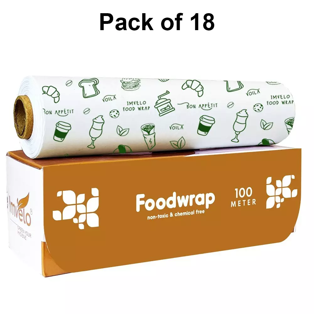 Imvelo Food Wrapping Paper Roll 100 m Length Non Stick Eco-Friendly White (Pack of 18 Rolls)