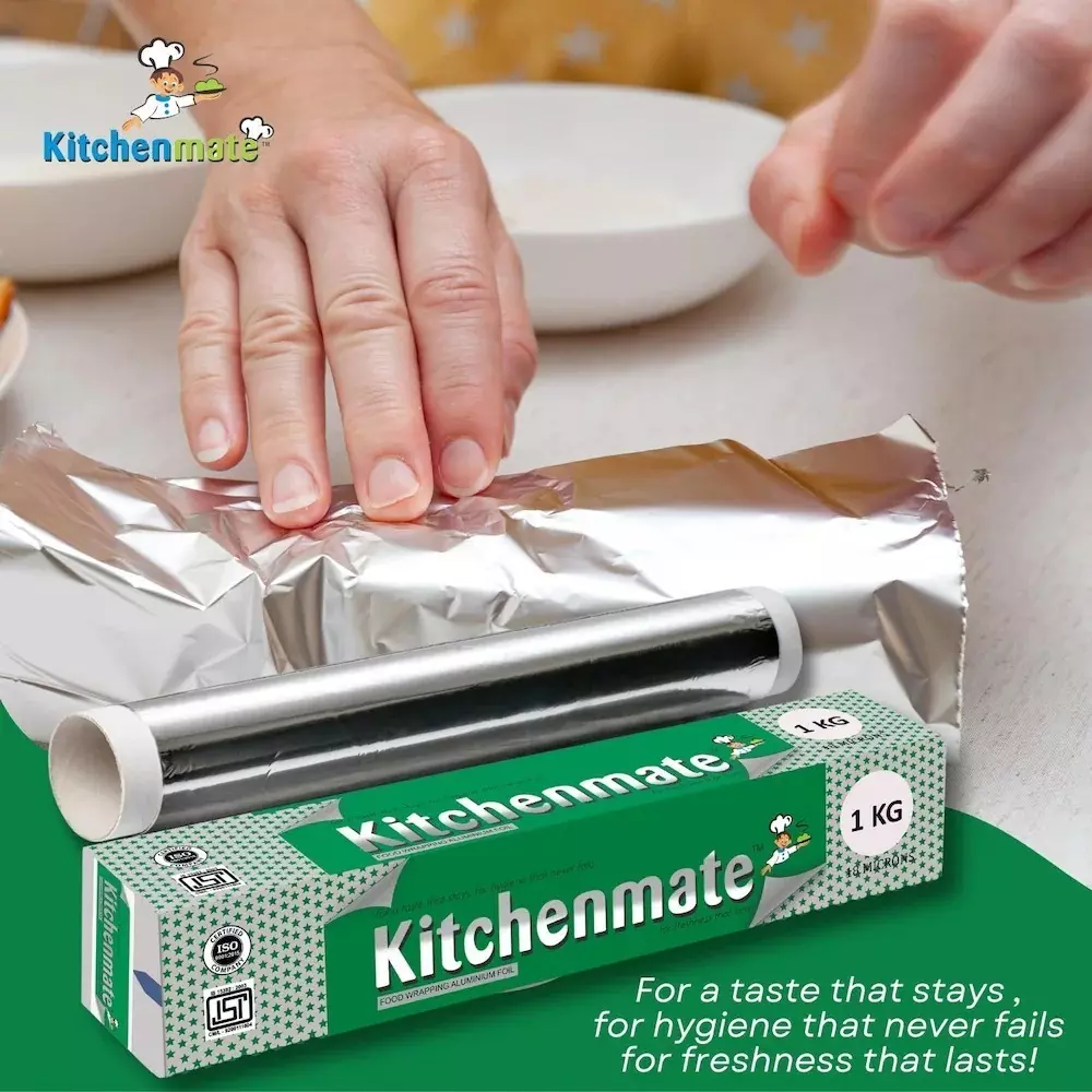 Kitchenmate Food Wrapping Aluminium Foil 1 Kg 11 Microns, Silver(Pack of 25 Box)