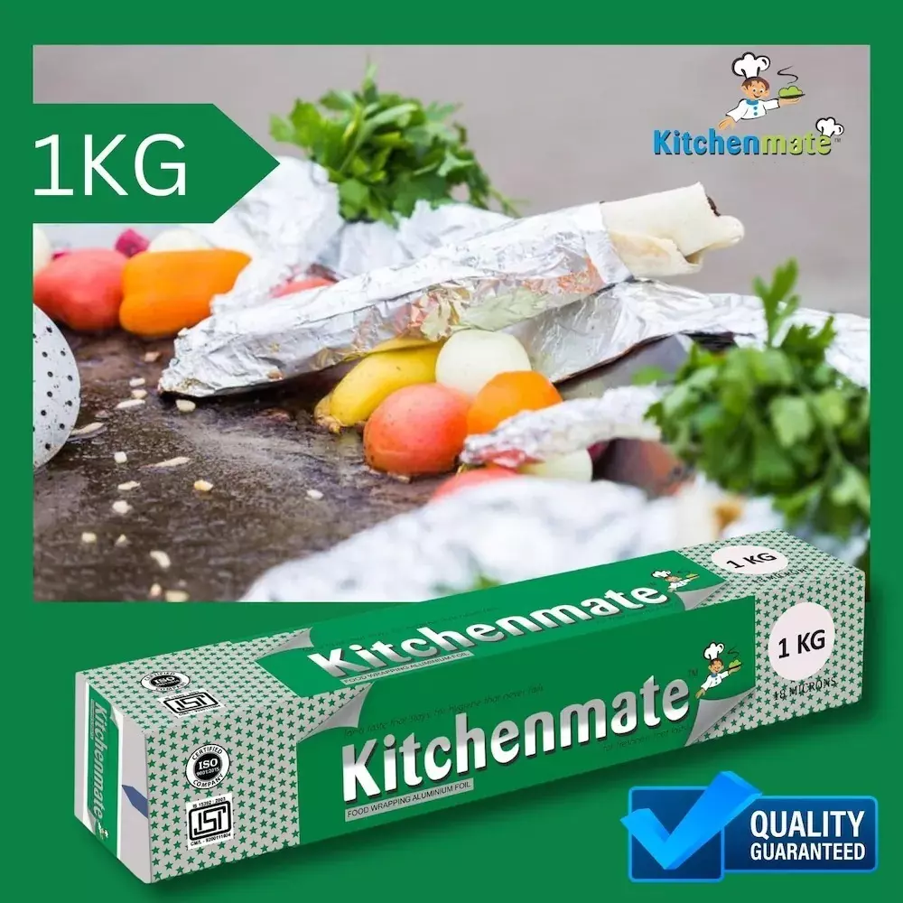 Kitchenmate Food Wrapping Aluminium Foil 1 Kg 11 Microns, Silver(Pack of 25 Box)