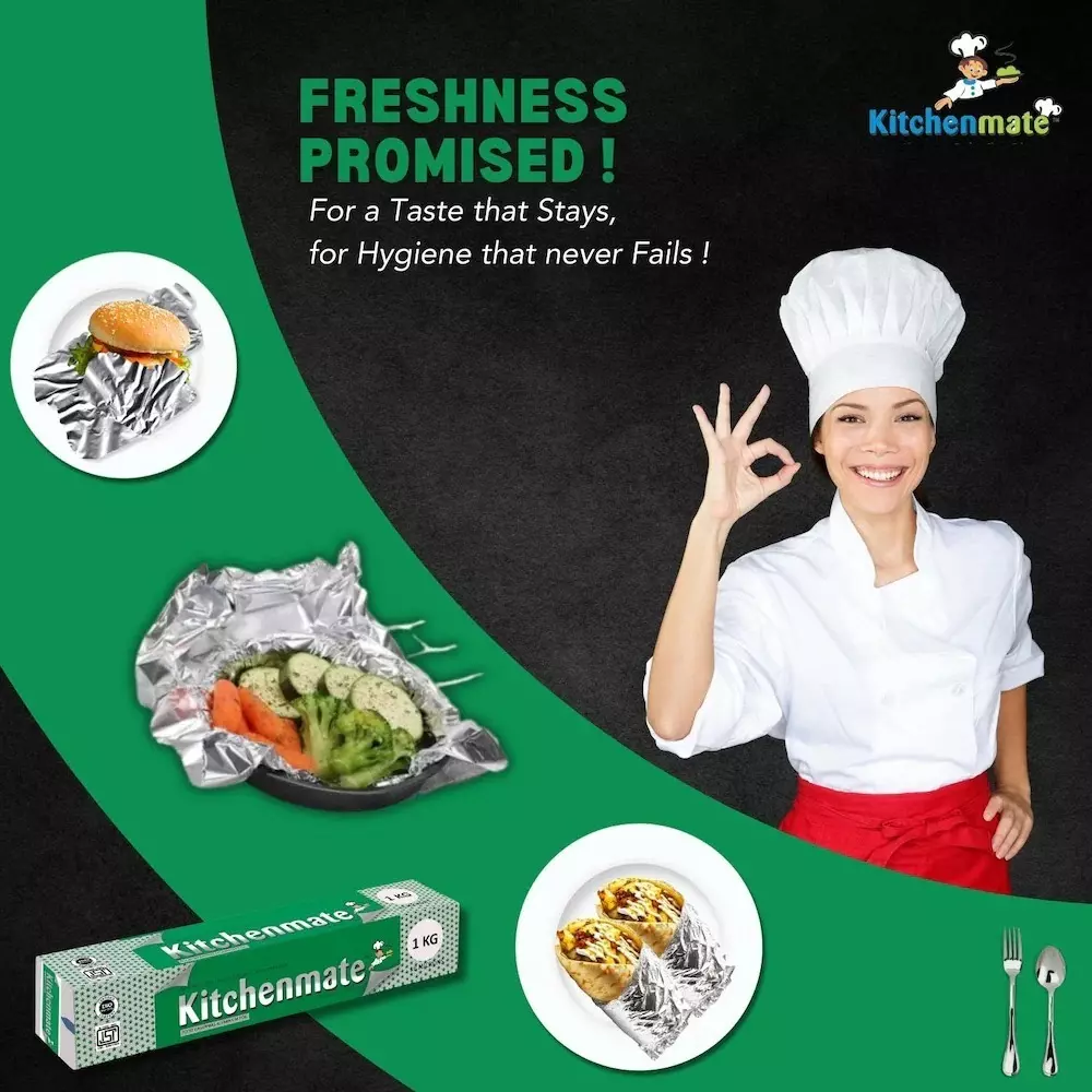 Kitchenmate Food Wrapping Aluminium Foil 1 Kg 11 Microns, Silver(Pack of 25 Box)
