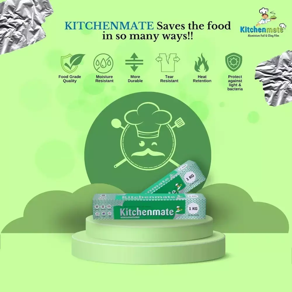 Kitchenmate Food Wrapping Aluminium Foil 1 Kg 11 Microns, Silver(Pack of 25 Box)