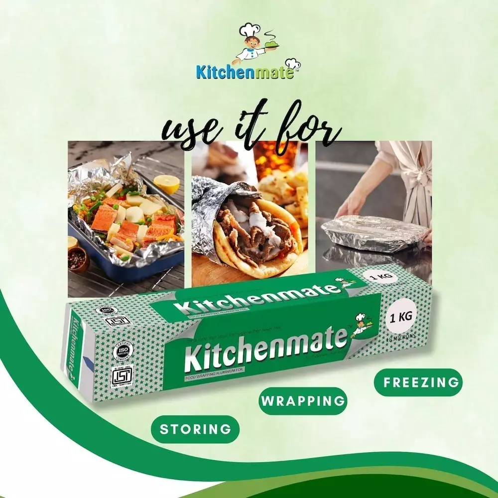 Kitchenmate Food Wrapping Aluminium Foil 1 Kg 11 Microns, Silver(Pack of 25 Box)