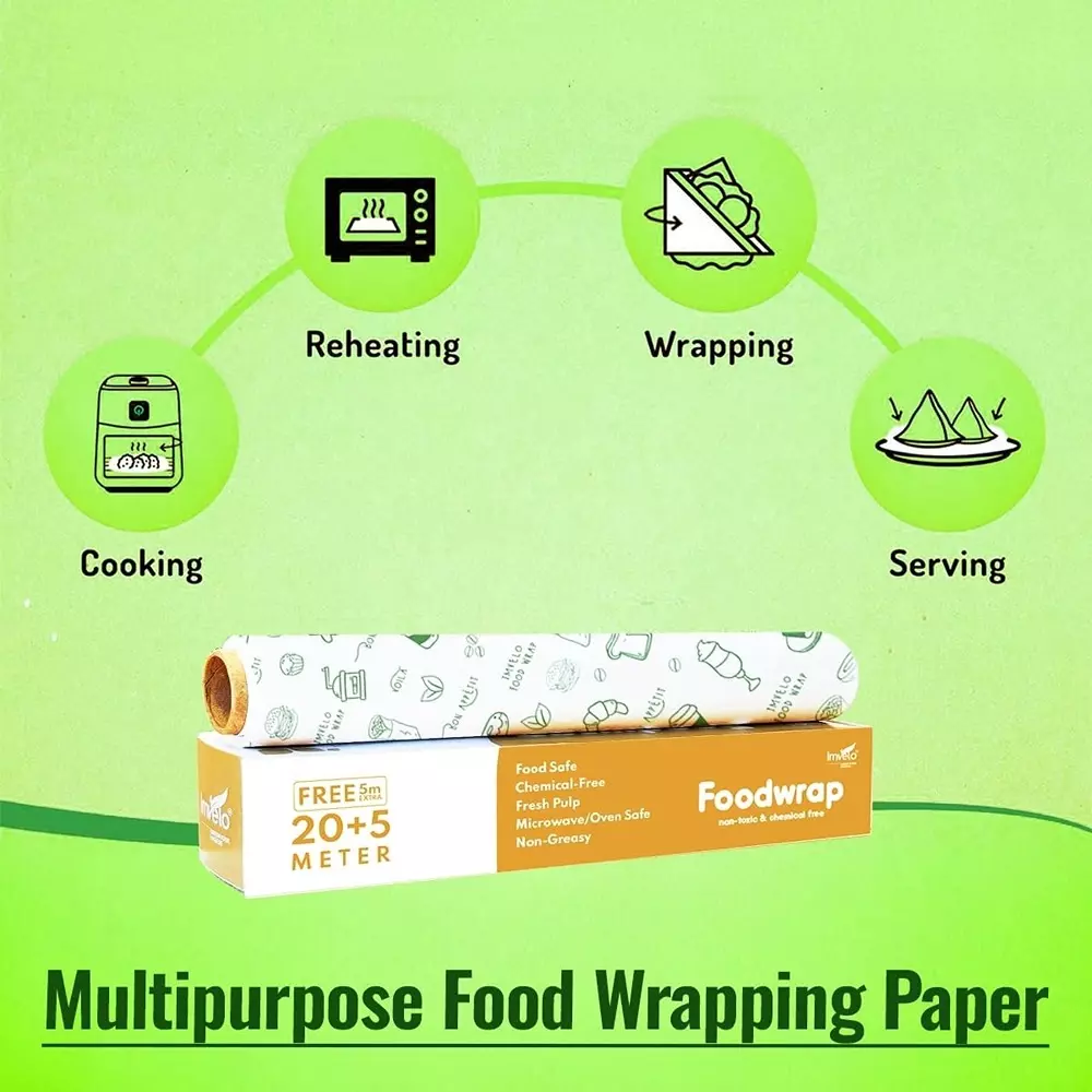 Imvelo Food Wrapping Paper Roll 25 m Length Non Stick, Oil Proof Butter Paper White (Pack of 49 Rolls)