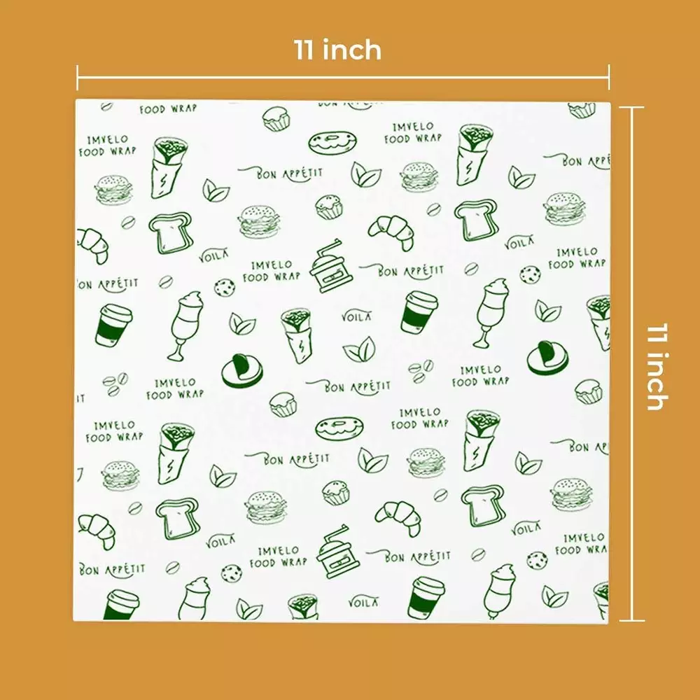 Imvelo 100 Sheets Each Food Wrapping Paper 11 x 11 Inch Eco-Friendly Food‑Safe Butter Paper Sheets White (Pack of 27 Packets)