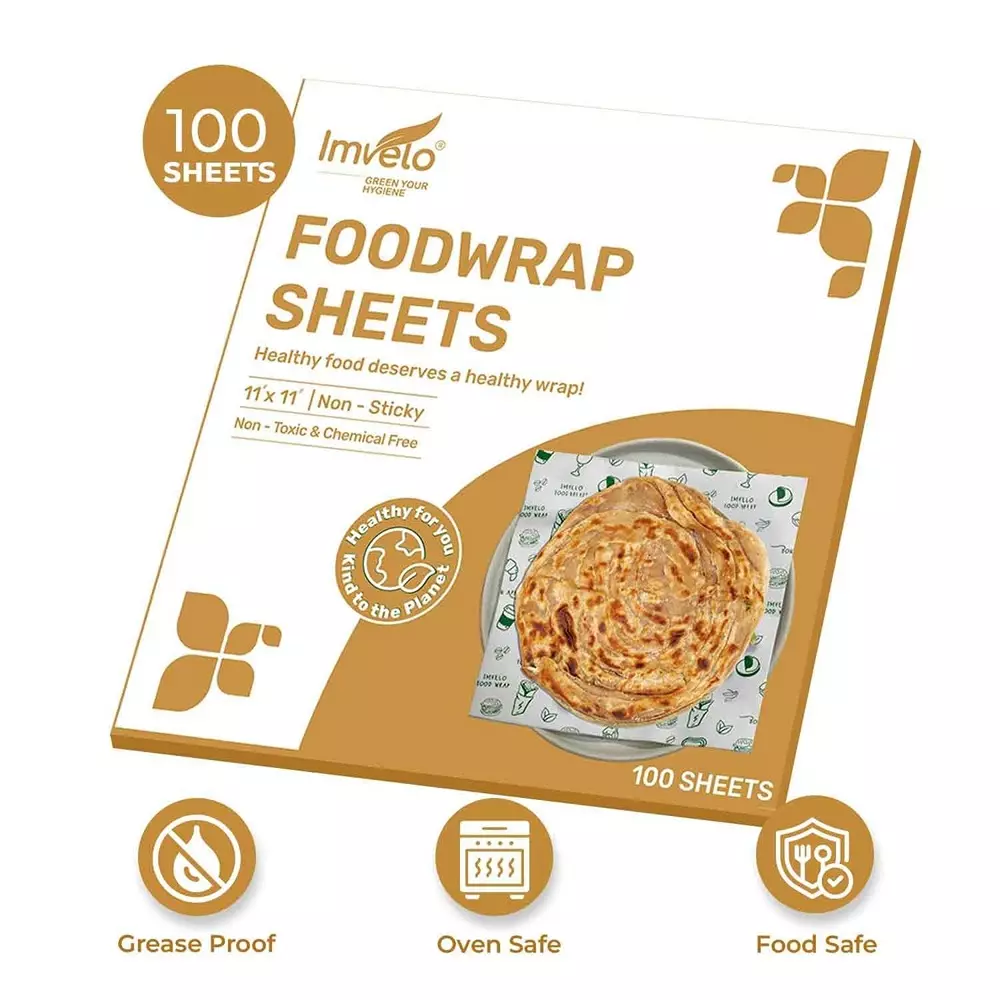 Imvelo 100 Sheets Each Food Wrapping Paper 11 x 11 Inch Eco-Friendly Food‑Safe Butter Paper Sheets White (Pack of 27 Packets)