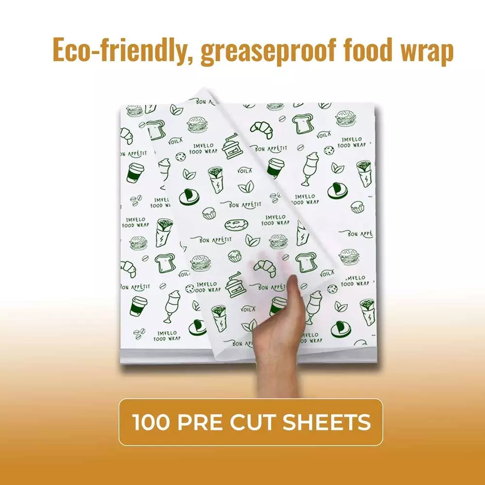 Imvelo 100 Sheets Each Food Wrapping Paper 11 x 11 Inch Eco-Friendly Food‑Safe Butter Paper Sheets White (Pack of 27 Packets)