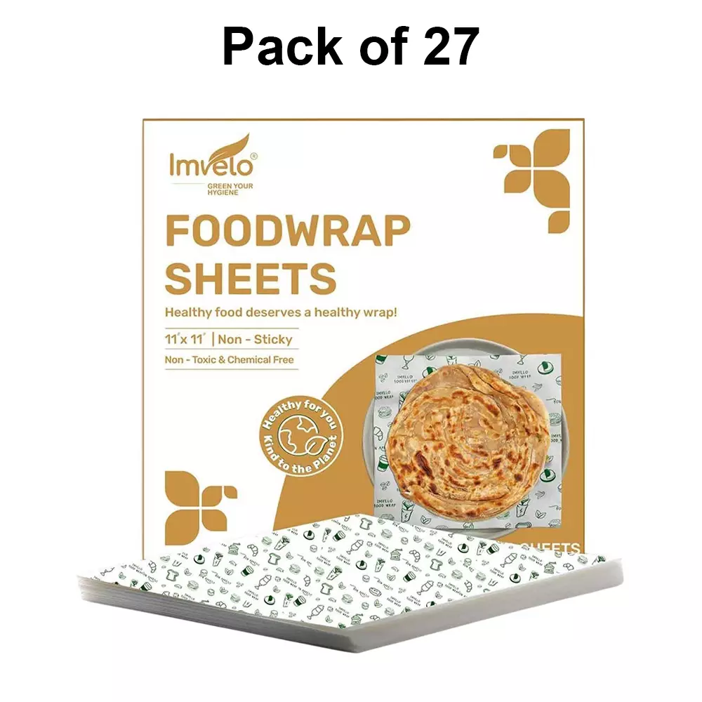 Imvelo 100 Sheets Each Food Wrapping Paper 11 x 11 Inch Eco-Friendly Food‑Safe Butter Paper Sheets White (Pack of 27 Packets)