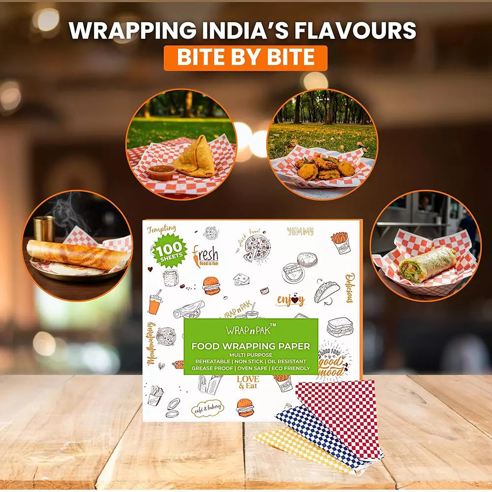 WRAP n PAK Wrapping Paper 100 Sheets Chequered 11x12 Inch (27.94x30.48 cm) Reheatable