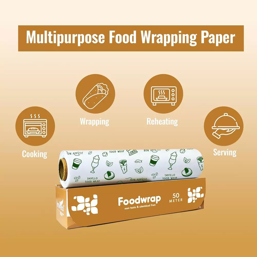 Imvelo Food Wrapping Paper Roll 50 m Length Eco-Friendly Non Stick White (Pack of 36 Rolls)