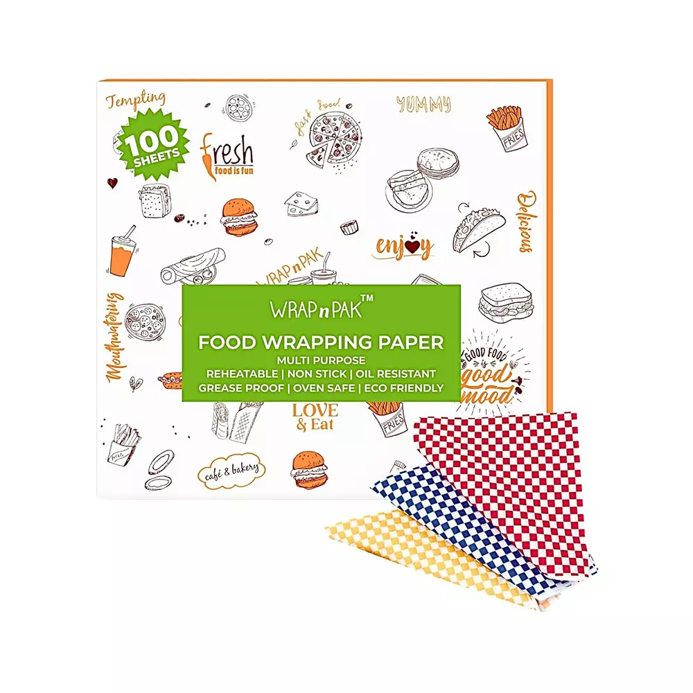 WRAP n PAK Wrapping Paper 100 Sheets Chequered 11x12 Inch (27.94x30.48 cm) Reheatable, (Pack of 40 Pcs)