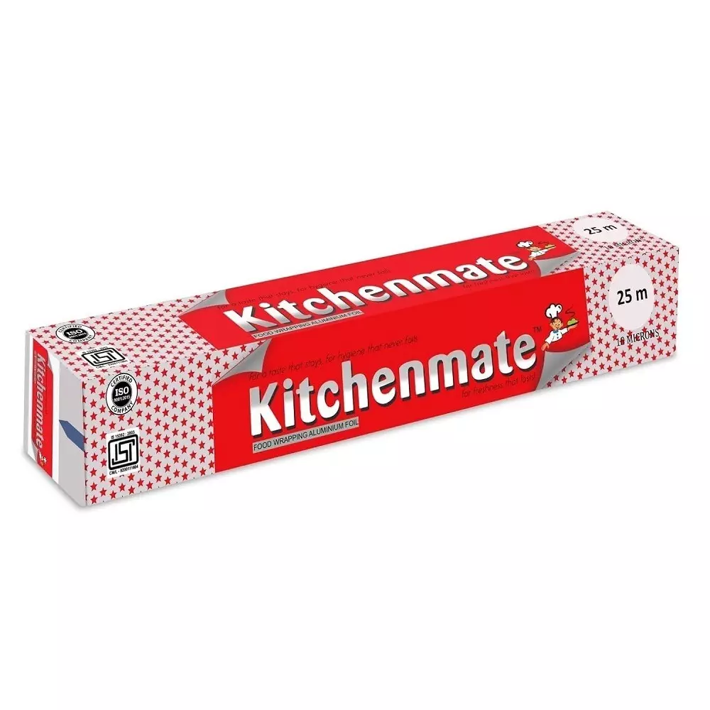 Kitchenmate Food Wrapping Aluminium Foil 25 m 10 Microns, Silver(Pack of 50 Box)