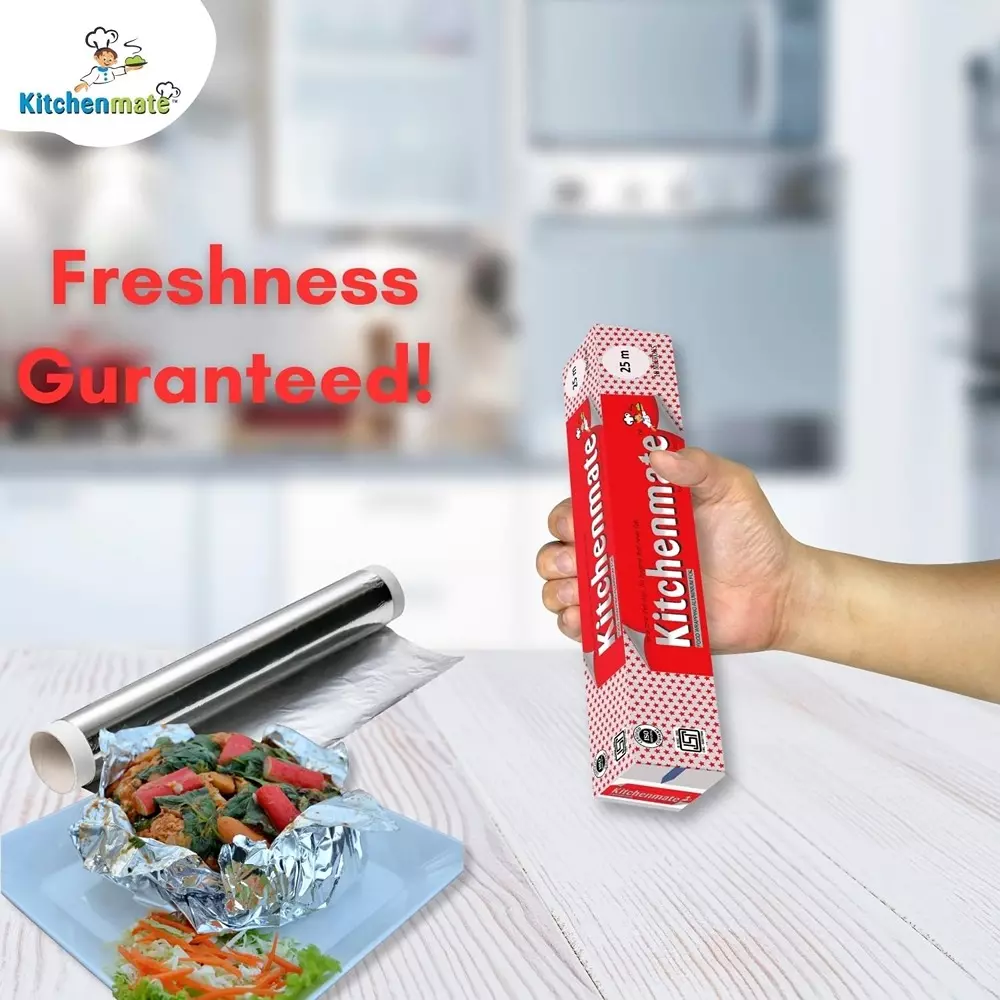 Kitchenmate Food Wrapping Aluminium Foil 25 m 10 Microns, Silver(Pack of 50 Box)