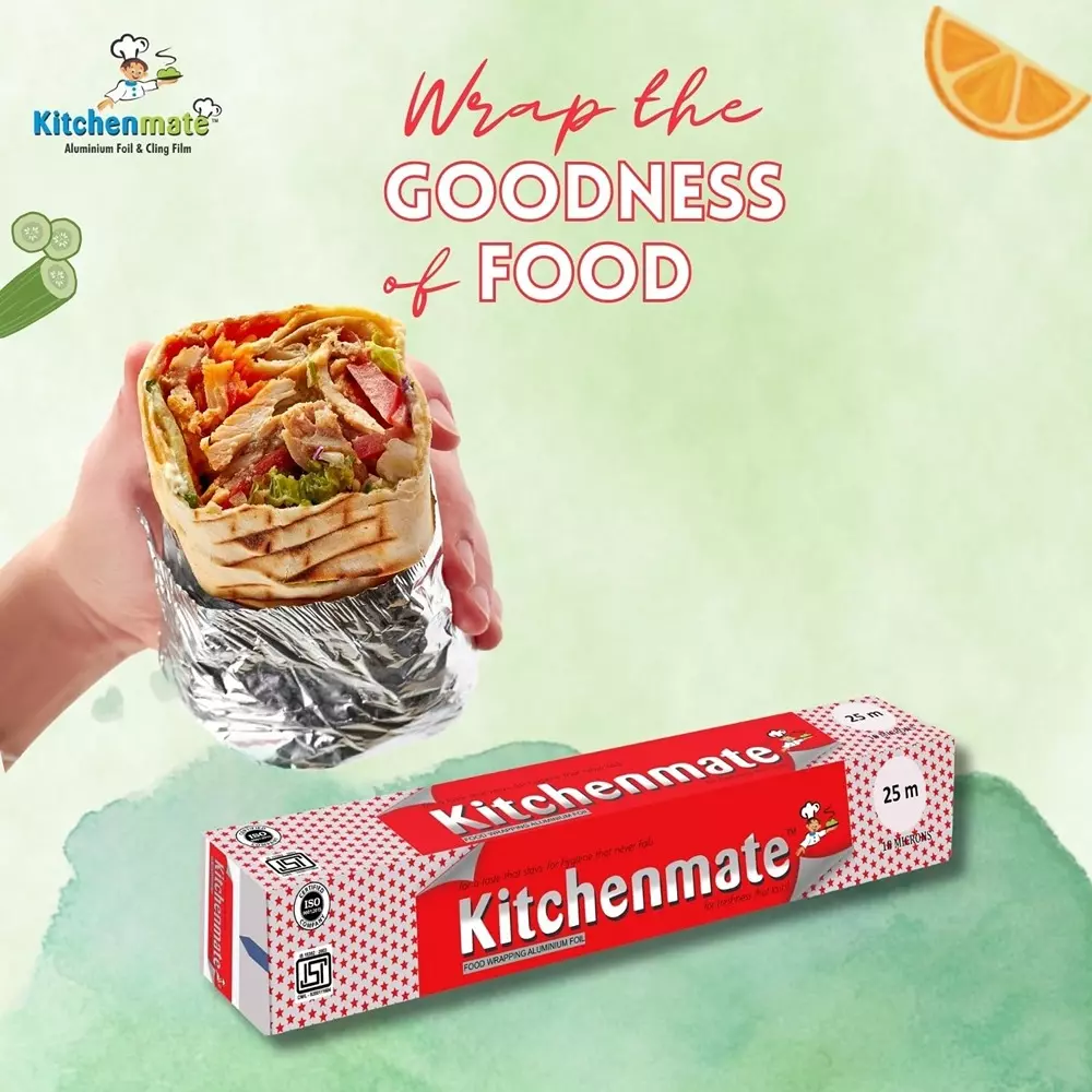 Kitchenmate Food Wrapping Aluminium Foil 25 m 10 Microns, Silver(Pack of 50 Box)