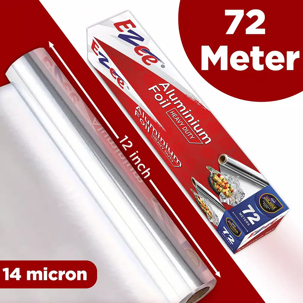 EZEE Aluminium Foil 14 Microns 72 m Sliver for Cooking, Baking, Packing and Serving Foods