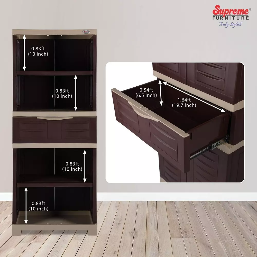 SUPREME Fusion-02 MDR 1 Center Drawer Cabinet Storage Rectangular Brown & Beige Standard 17 Kg