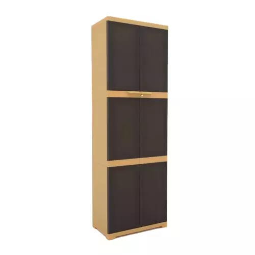 Nilkamal Freedom Mini Storage Cabinet Powder Coated Weathered Brown / Biscuit Plastic 59.5x35.5x182.5 cm Large for Home & Office Use