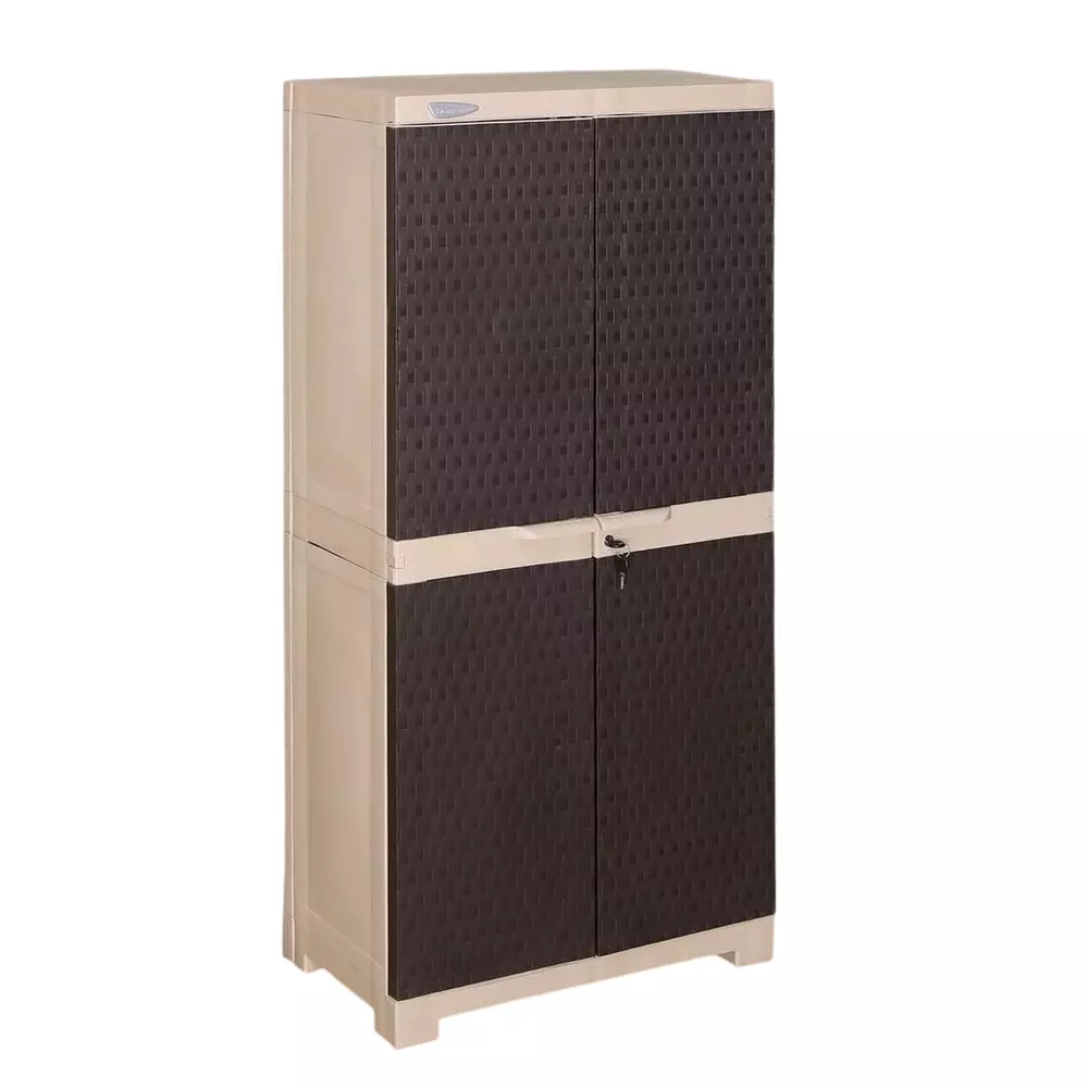Nilkamal Fredm Mini Storage Cabinet Powder Coated Brown Plastic 59.5x35.5x123 cm Medium for Home & Office Use