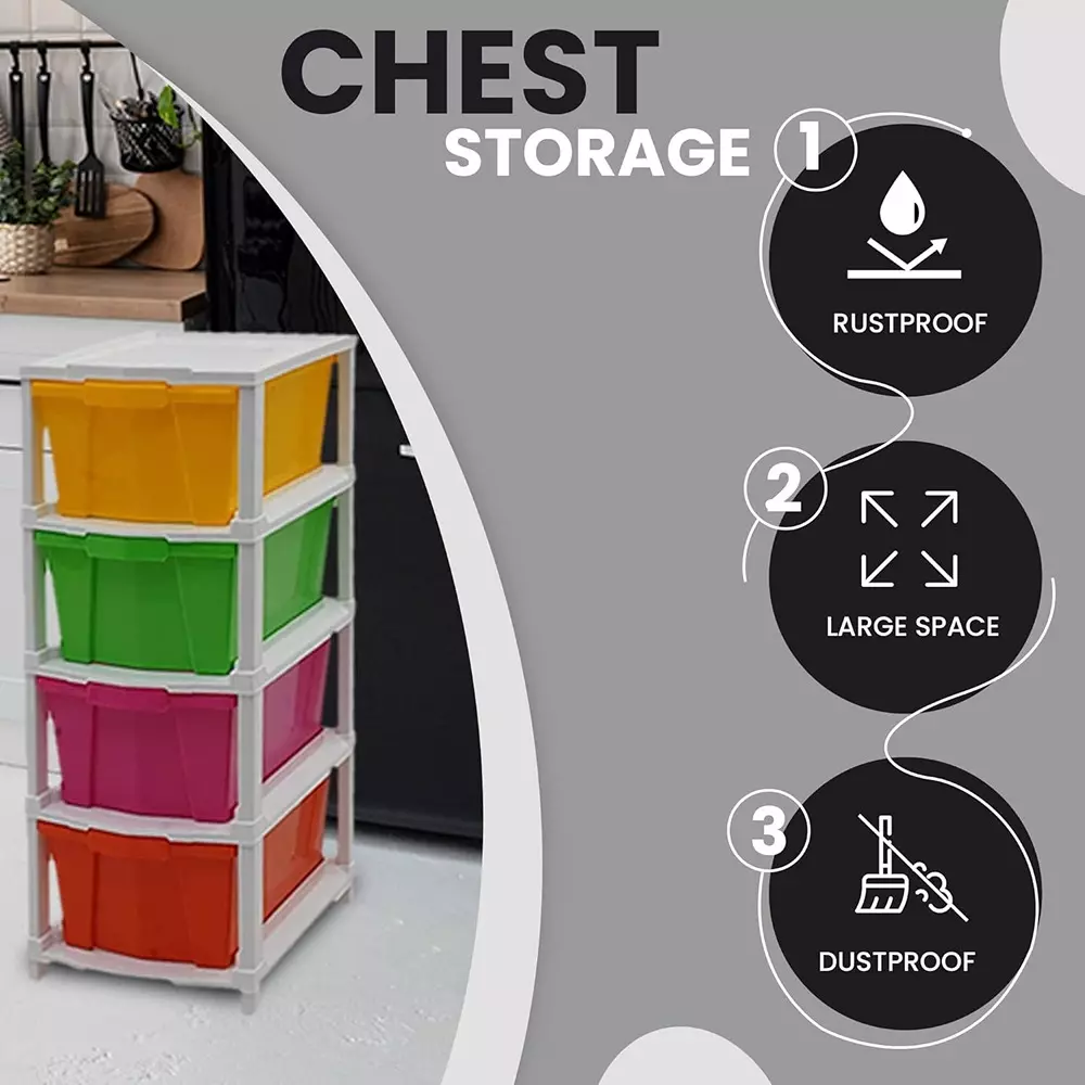 SUPREME Chest Trolly Storage 4 Drawers Virgin Plastic Legs Multicolor 3.5 Kg