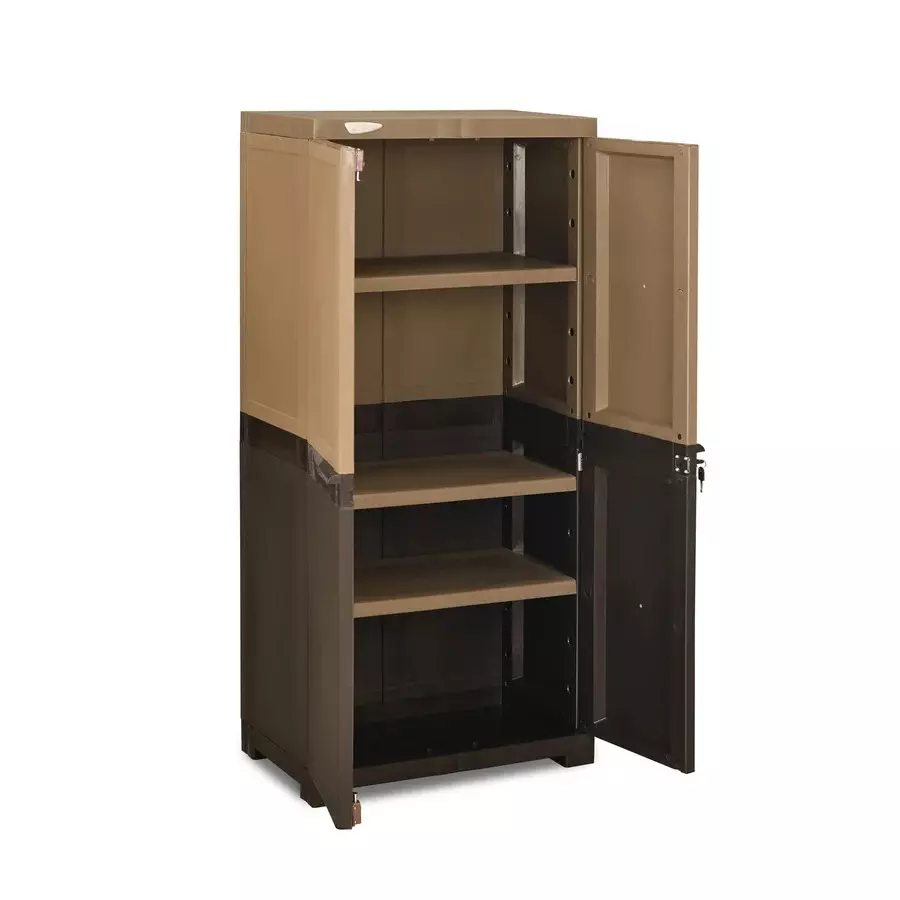 Nilkamal Freedom Mini Storage Cabinet Powder Coated Rattan Dark Beige & Weather Brown Plastic 59.5x37x122 cm Medium for Home & Office Use