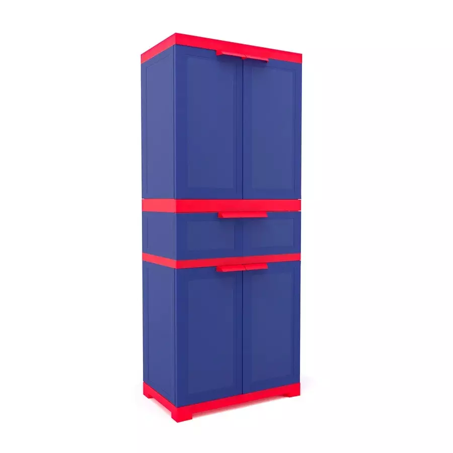 Nilkamal Freedom Storage Cabinet with 1 Drawer Powder Coated Pepsi Blue Plastic 60x38x144 cm Medium for Home & Office Use