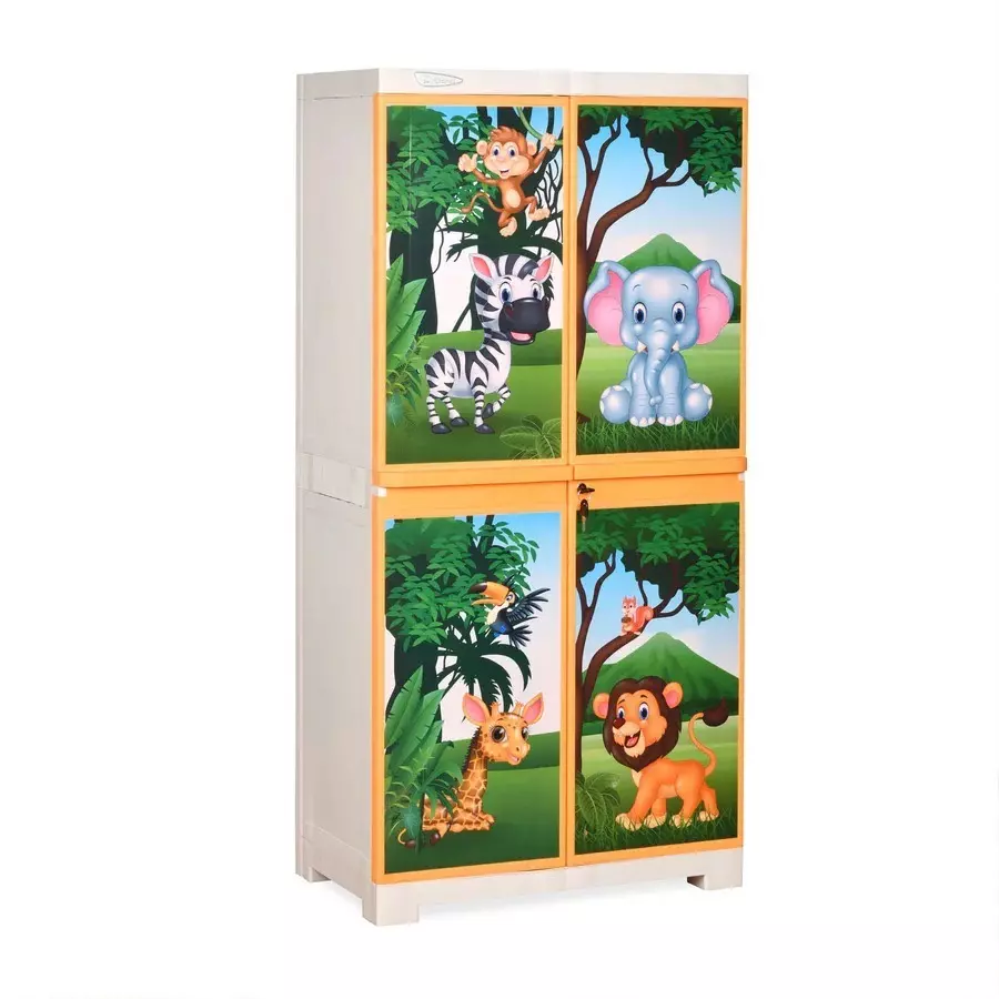 Nilkamal FMM Jungle Theme Mini Plastic Cabinet Beach & Pastel Orange Color