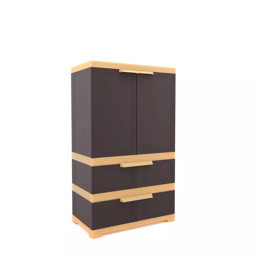 Nilkamal Freedom Storage Cabinet with 2 Drawer Powder Coated Weathered Brown / Biscuit Plastic 59.5x35.5x108.5 cm Medium for Home & Office Use