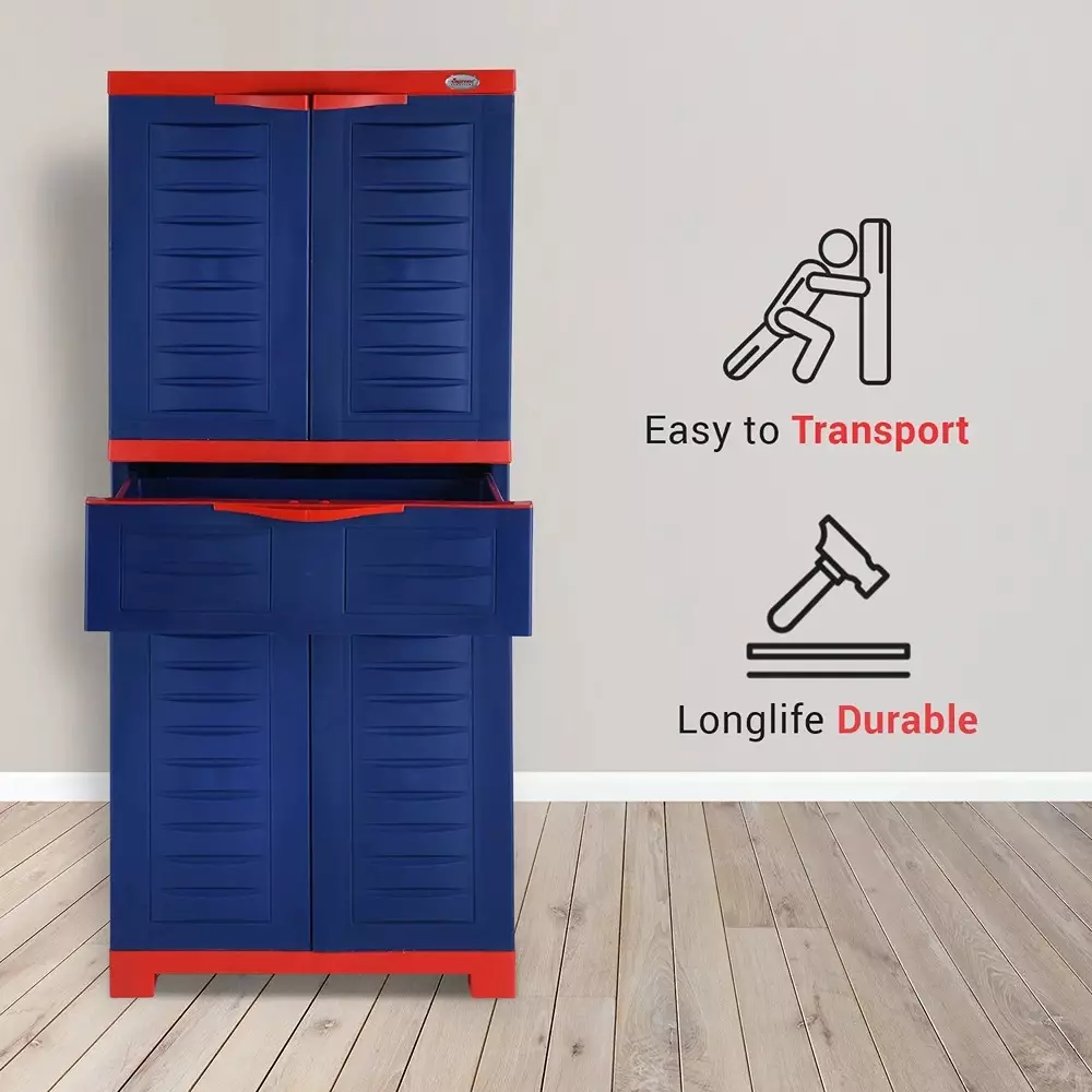 SUPREME Fusion-02 MDR 1 4 Shelves Center Drawer Cabinet Storage Rectangular Coke Red & Blue 13.56 Kg