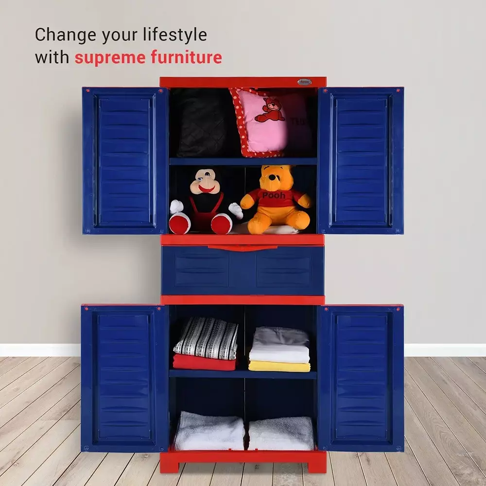 SUPREME Fusion-02 MDR 1 4 Shelves Center Drawer Cabinet Storage Rectangular Coke Red & Blue 13.56 Kg