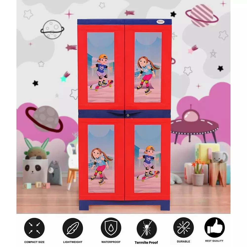 SUPREME Fusion 3 Shelves Cabinet Rectangular C.Red & P.Blue 13.24 Kg