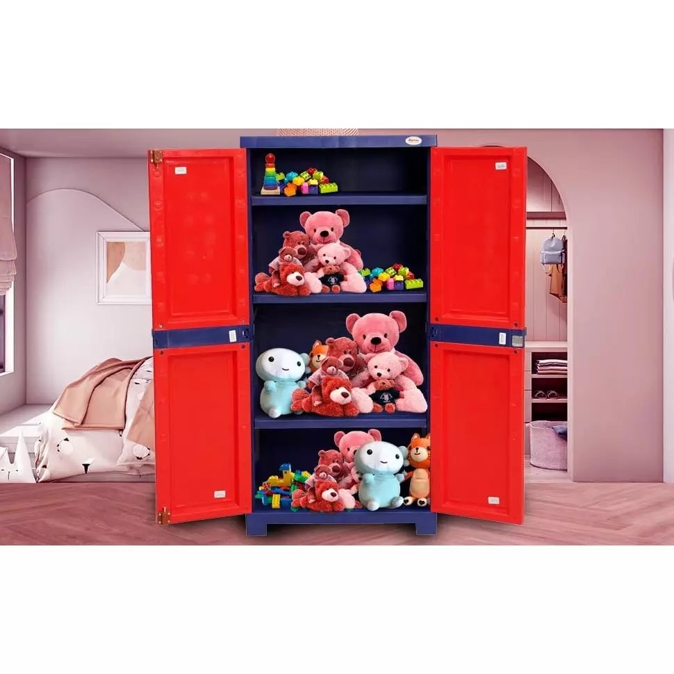SUPREME Fusion 3 Shelves Cabinet Rectangular C.Red & P.Blue 13.24 Kg