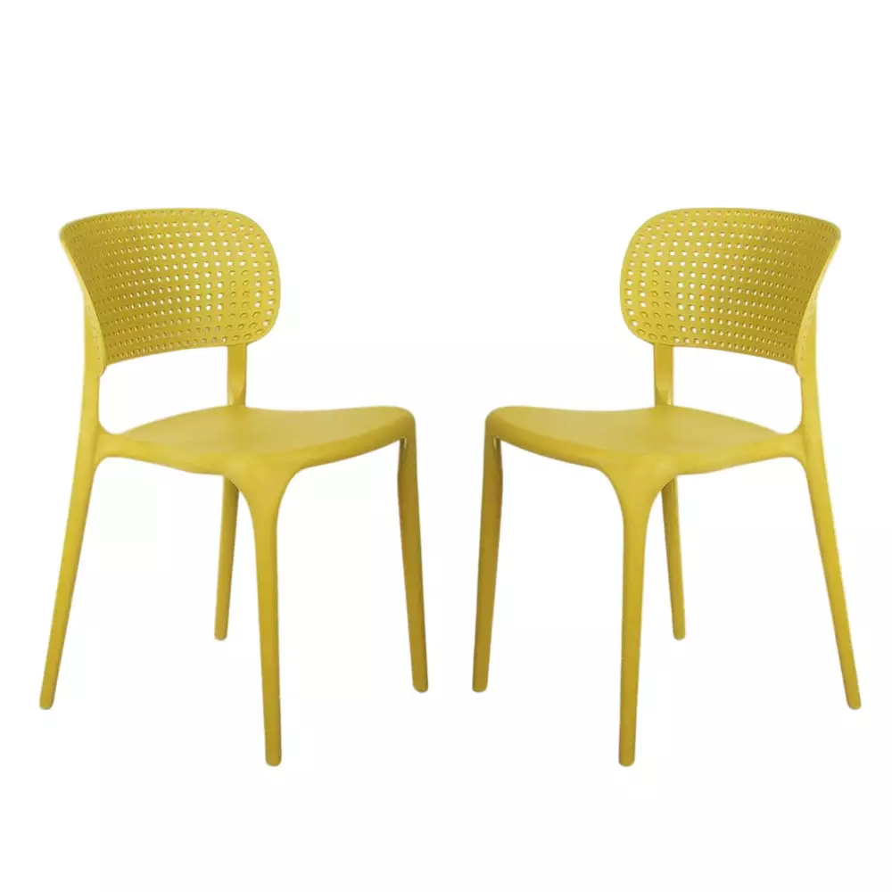 Rose Eva Cafe Elegant Chairs With Backrest Mid Back Yellow (Set of 2)