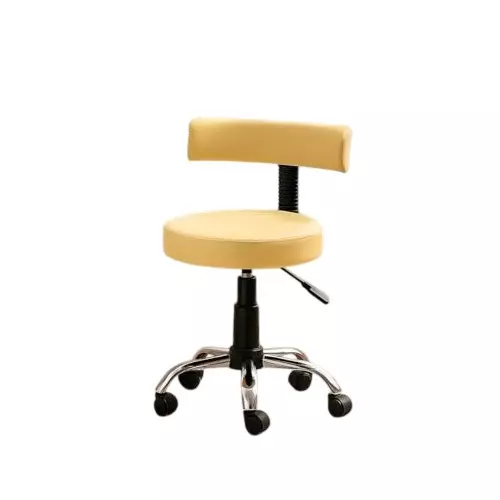 NEWTURN Ketto Bar Chairs Cushion Foam 5 Wheel Standard Size Teak Wood, Synthetic Leather Material Cream