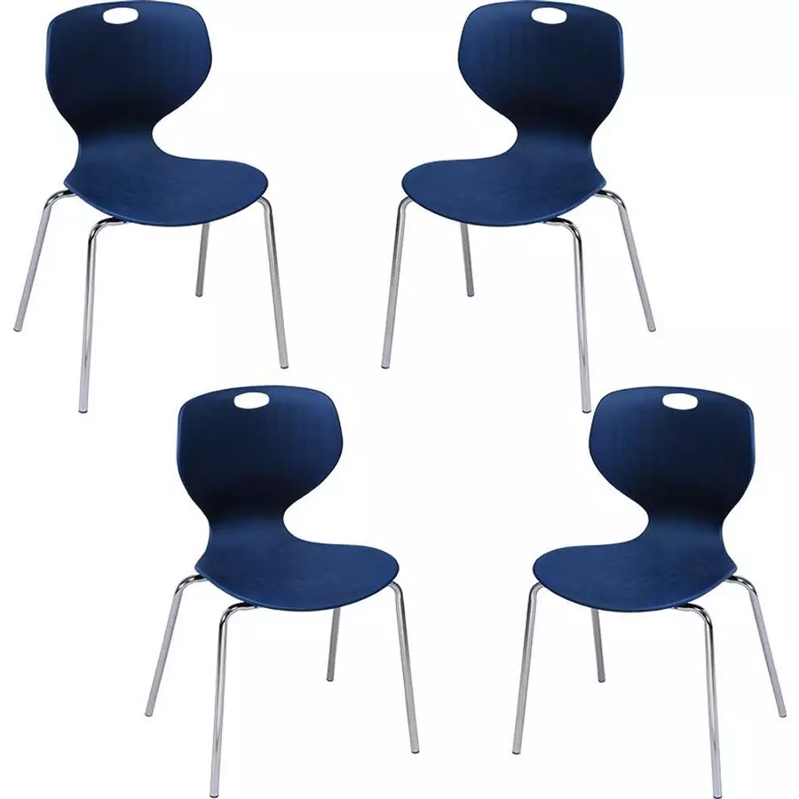 Swagath Chair Armless Meduim Back Style Plastic Deep Blue for Indoor, Outdoor & Cafeteria Use, BLOOM SS-L-DBL-4 (Pack of 4 Pcs)