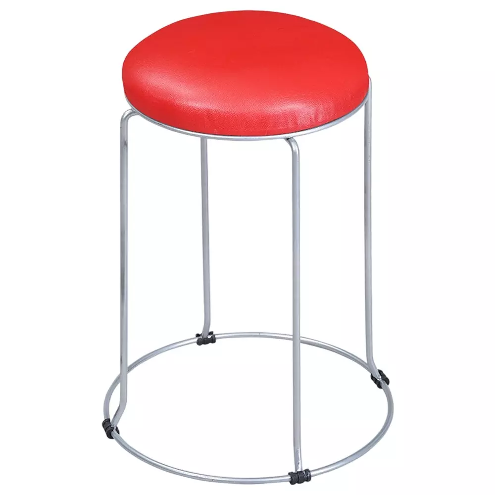 Swagath Steelo Stool Red Cushioned Seat with M.S. Base Pre-Assembled Type 80 Kg Load Capacity Red Seat Color, STEELO MS DELUXE-BR-1