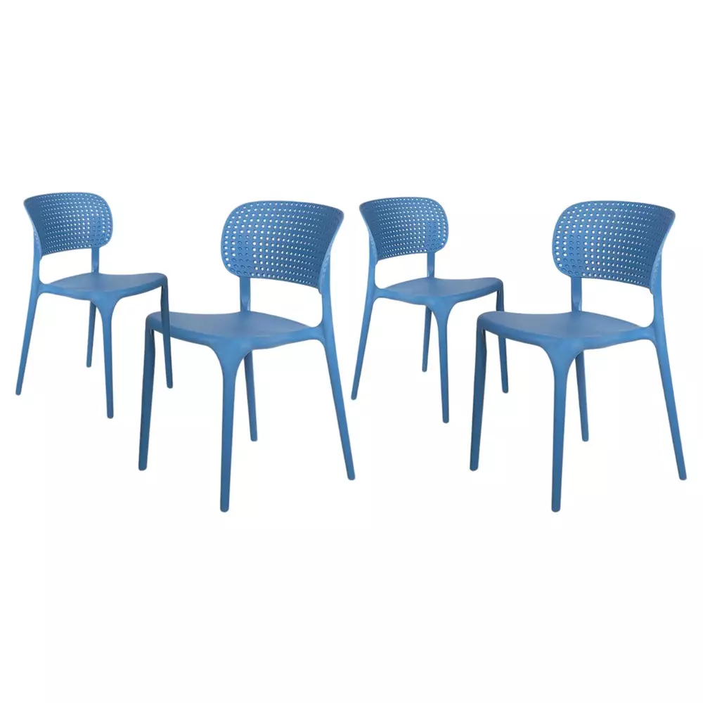 Rose Eva Cafe Elegant Chairs With Backrest Mid Back Blue (Set of 4)