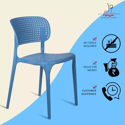 Rose Eva Cafe Elegant Chairs With Backrest Mid Back Blue (Set of 4)