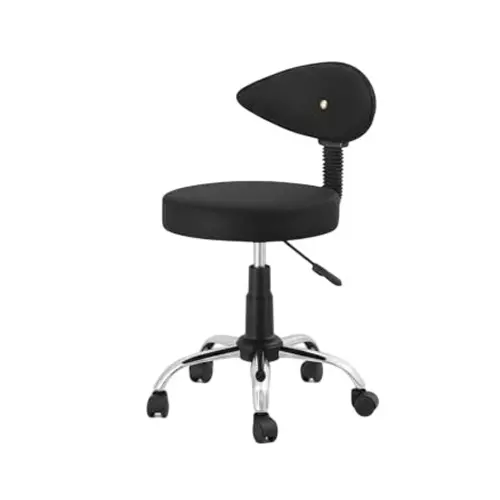 NEWTURN Metto Rolling Swivel Bar Stool Cushion Foam 5 Wheel Standard Size Teak Wood, Synthetic Leather Material Black Rexine Mid Back