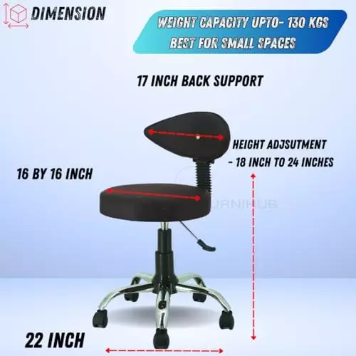 NEWTURN Metto Rolling Swivel Bar Stool Cushion Foam 5 Wheel Standard Size Teak Wood, Synthetic Leather Material Black Rexine Mid Back