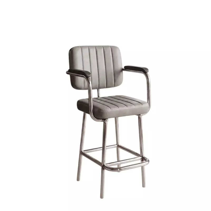 Activa Chef Premium Bar Stool Chair with Armrest or Footrest Medium Back Upholstered Leatherette Light Grey for Hotels & Restaurants