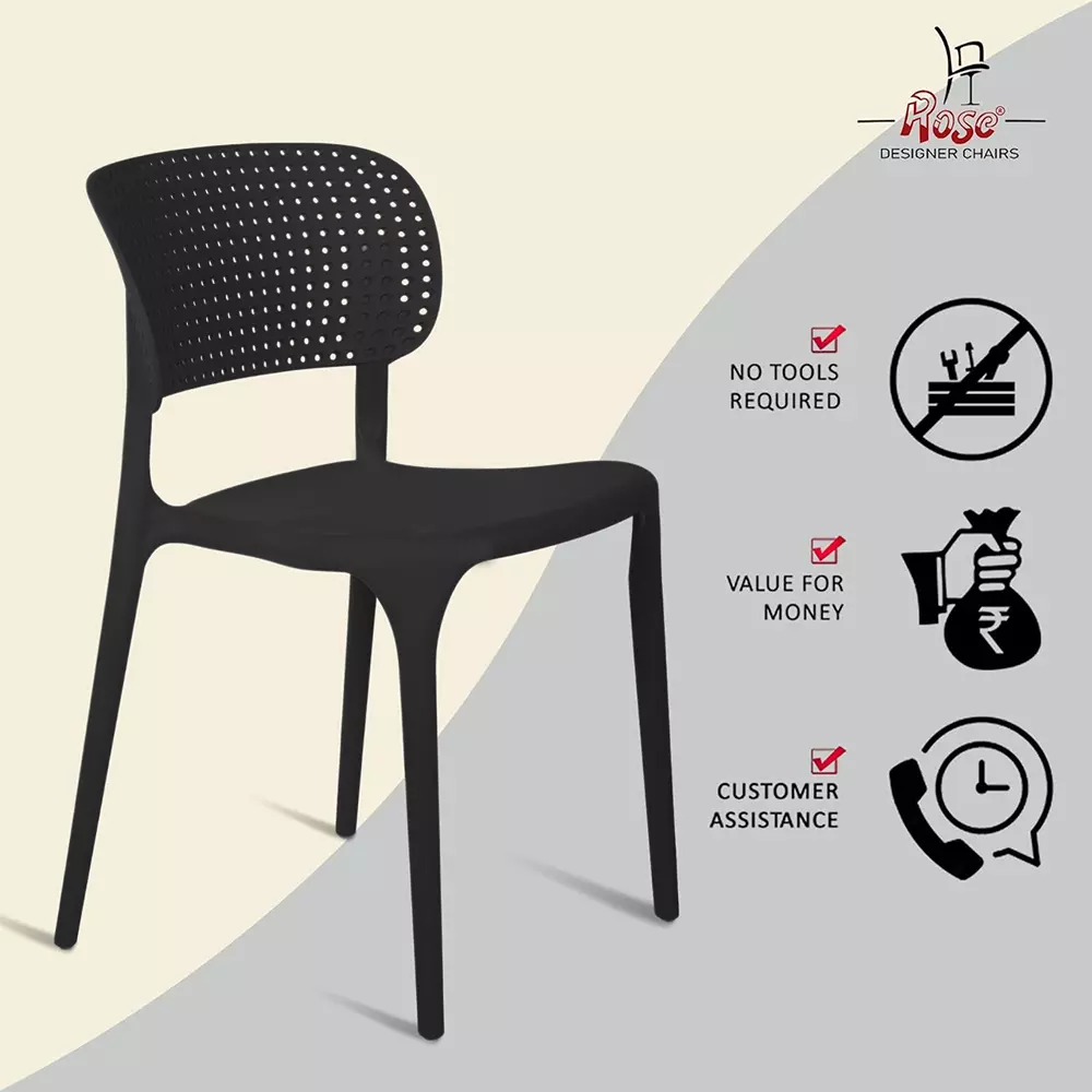 Rose Eva Cafe Elegant Chairs With Backrest Mid Back Black (Set of 2)