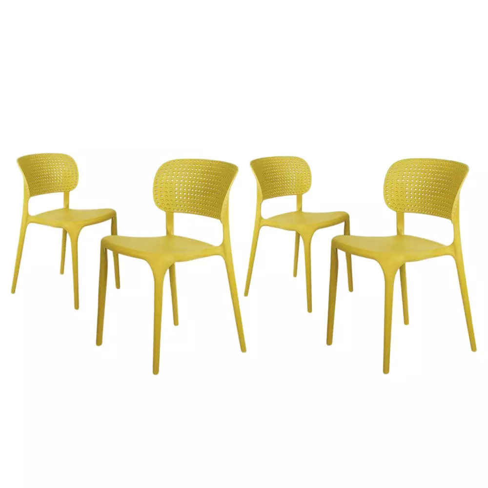 Rose Eva Cafe Elegant Chairs With Backrest Mid Back Yellow (Set of 4)
