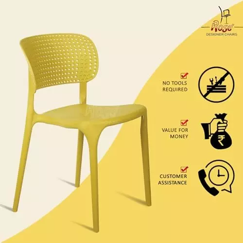 Rose Eva Cafe Elegant Chairs With Backrest Mid Back Yellow (Set of 4)