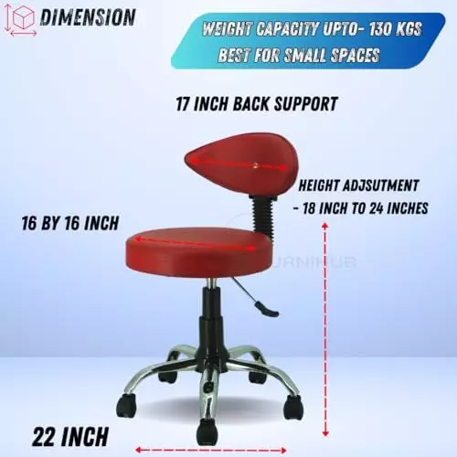 NEWTURN Metto Rolling Compact Chair Cushion Foam 5 Wheel Standard Size Metal Base Red Rexine Mid Back