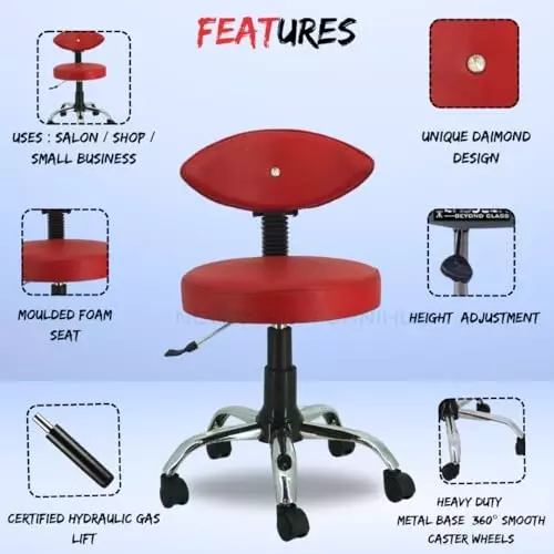 NEWTURN Metto Rolling Compact Chair Cushion Foam 5 Wheel Standard Size Metal Base Red Rexine Mid Back