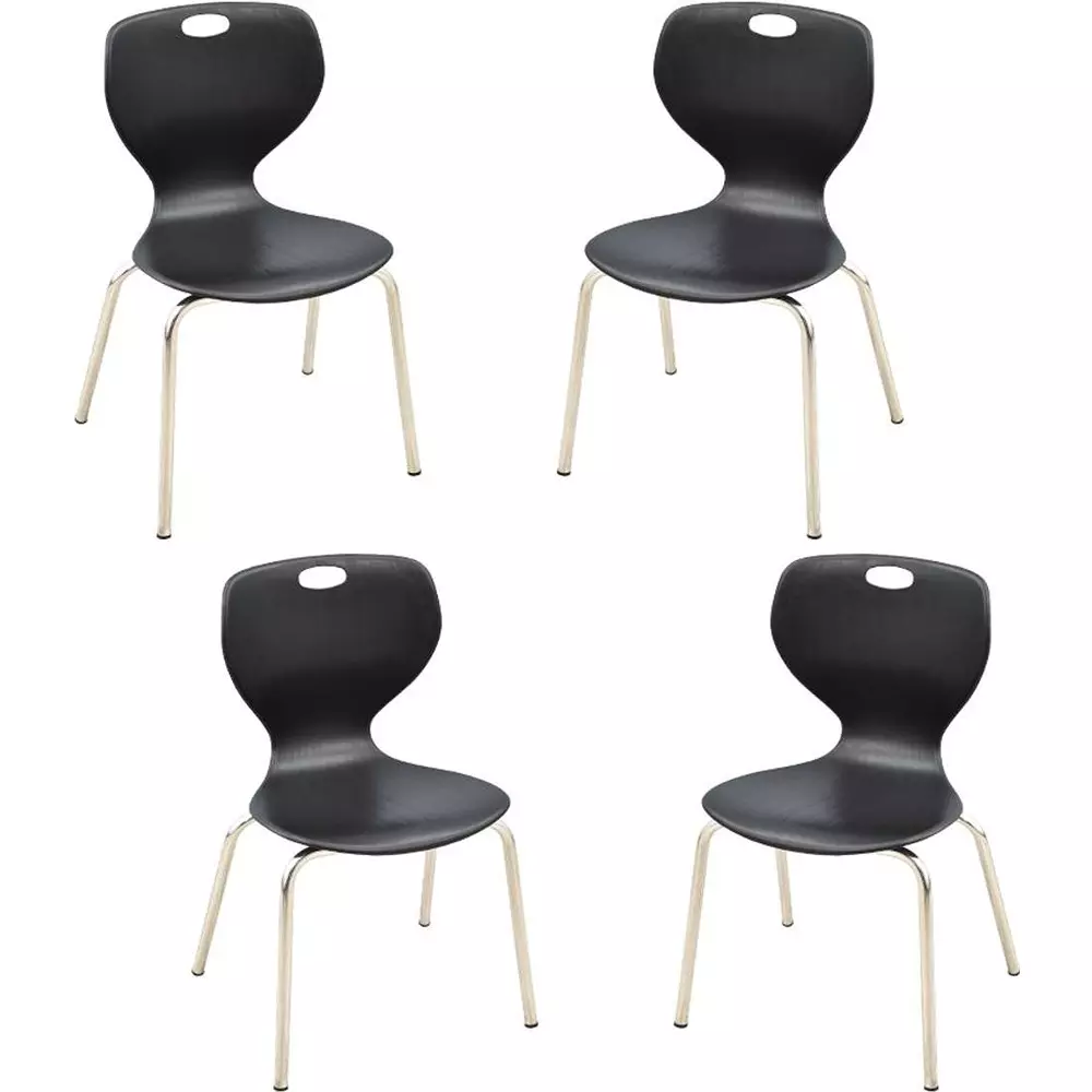Swagath Chair Armless Meduim Back Style Plastic Black for Indoor, Outdoor & Cafeteria Use, BLOOM SS-SML-BK-4 (Pack of 4 Pcs)