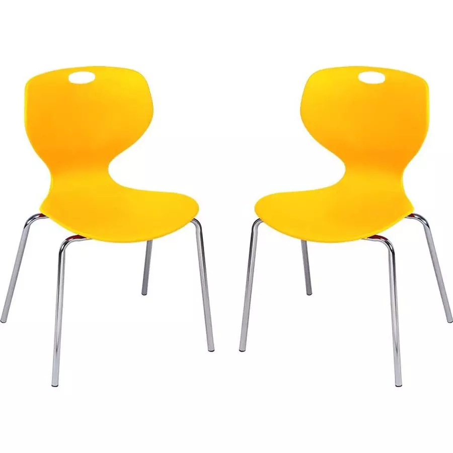 Swagath Chair Armless Meduim Back Style Plastic Yellow for Indoor, Outdoor & Cafeteria Use, BLOOM SS-L-YL-2 (Pack of 2 Pcs)