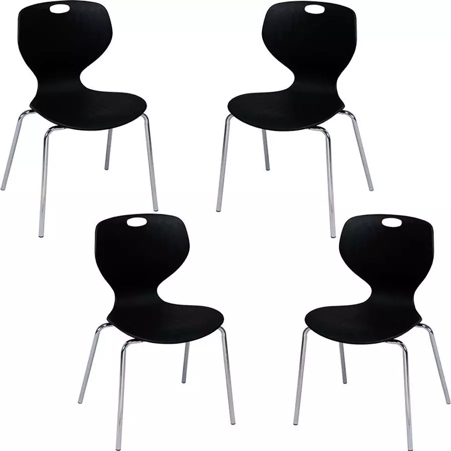 Swagath Chair Armless Meduim Back Style Plastic Black for Indoor, Outdoor & Cafeteria Use, BLOOM SS-L-BK-4 (Pack of 4 Pcs)