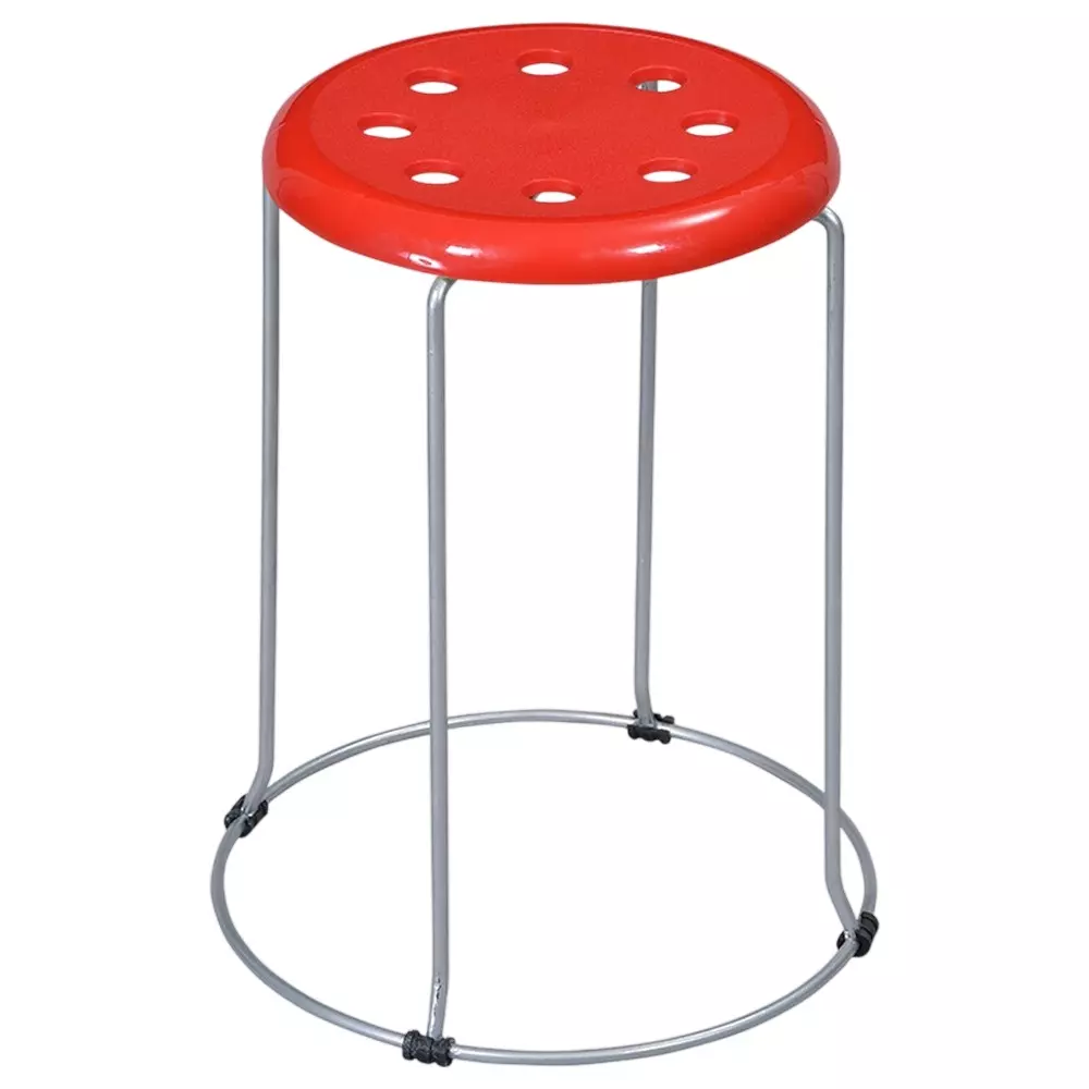 Swagath Steelo Stool with Metallic Steel Base Pre-Assembled Type 80 Kg Load Capacity Red Color, STEELO MS-BR-1
