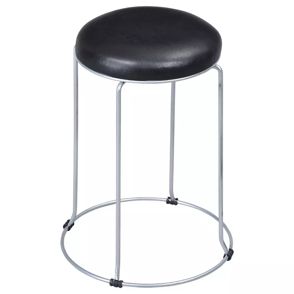 Swagath Steelo Stool Black Cushioned Seat with M.S. Base Pre-Assembled Type 80 Kg Load Capacity Black Seat Color, STEELO MS DELUXE-BK-1